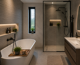 Moderne badkamer renovatie met inloopdouche en luxe afwerking